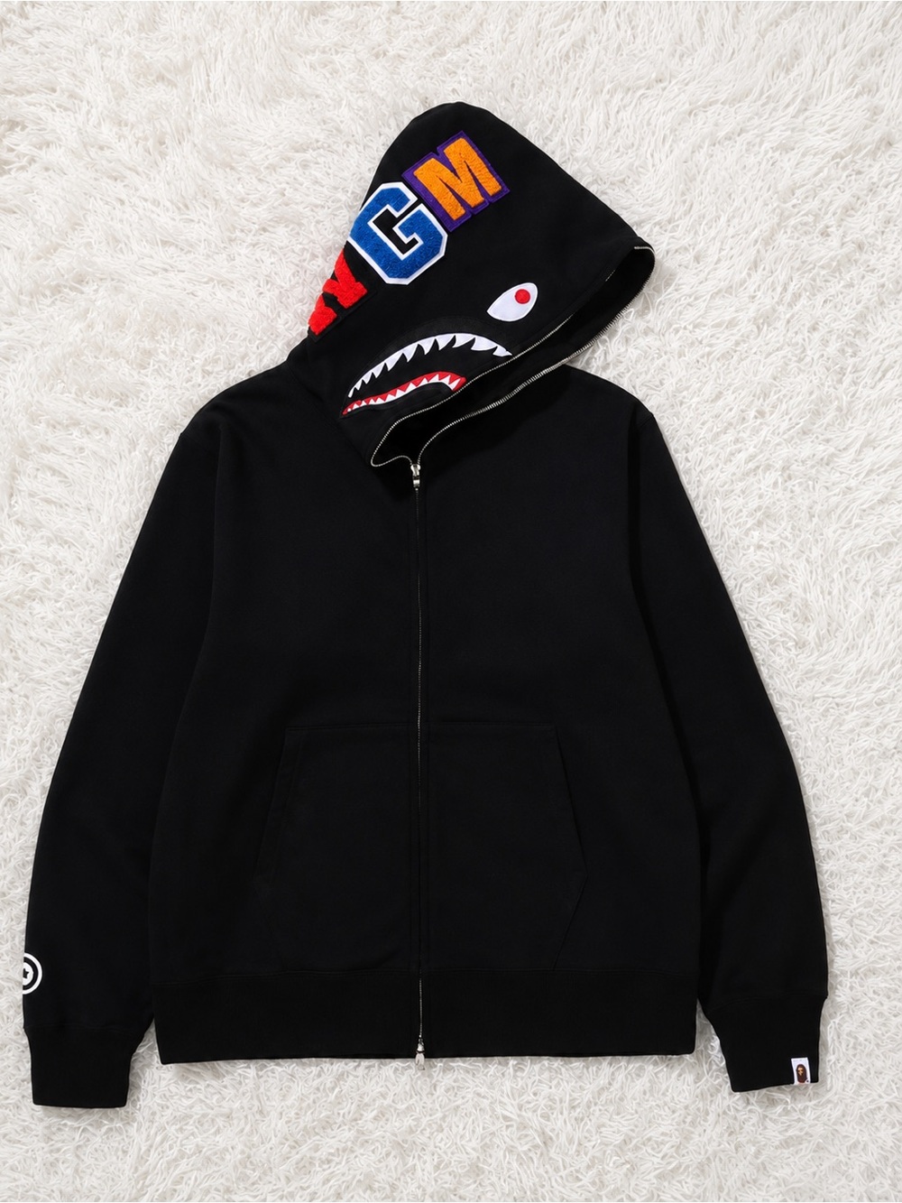 Men’s bape Black Shark-Print Zip Hoodie